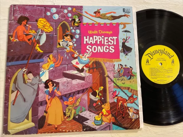 Walt Disney Disney’s Happiest Songs LP Disneyland Mono Gulf Oil Promo VG!!!!