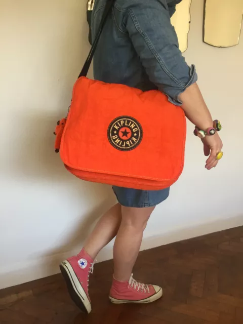 RARE KIPLING 90S Large Madhouse Orange Messenger Across Body Shoulder Bag 85.00 PicClick UK