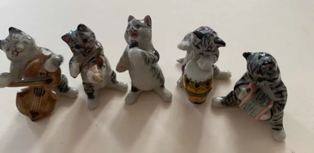 Klima Miniature Porcelain Animal Figure Grey Cats musicians x 4  plus one broken