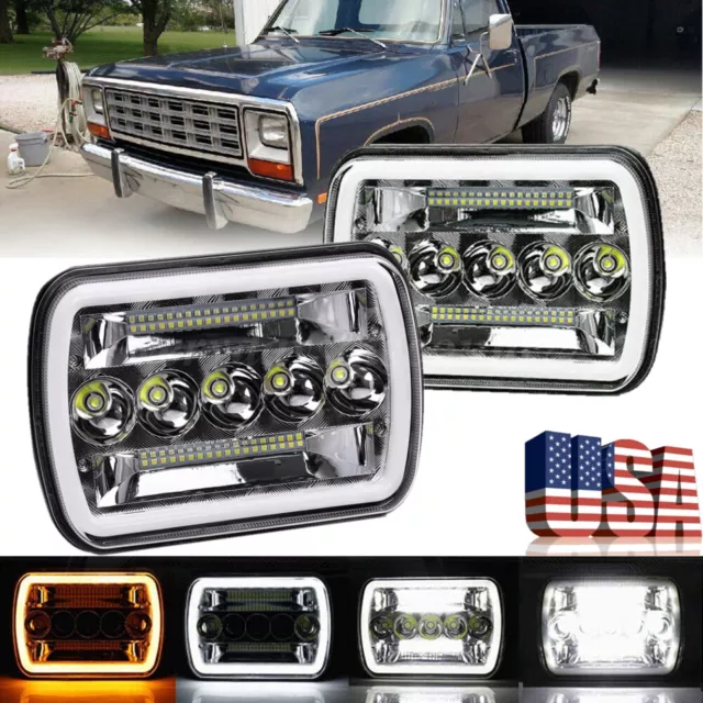 Pair 5x7" 7x6" LED Headlights Hi/Lo Beam For Dodge D150 D250 D350 Ram 50 H4 JEEP