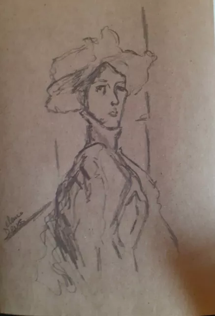 Dessin original portrait femme Jeanne Hebuterne Modigliani 20 ème siècle crayon 