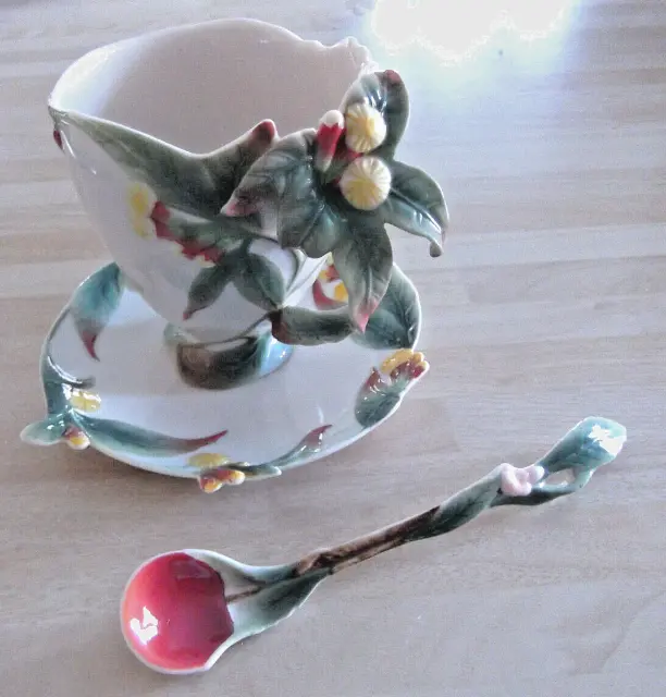 Franz Porcelain Clove Herb Cup Saucer & Spoon Boxed 2