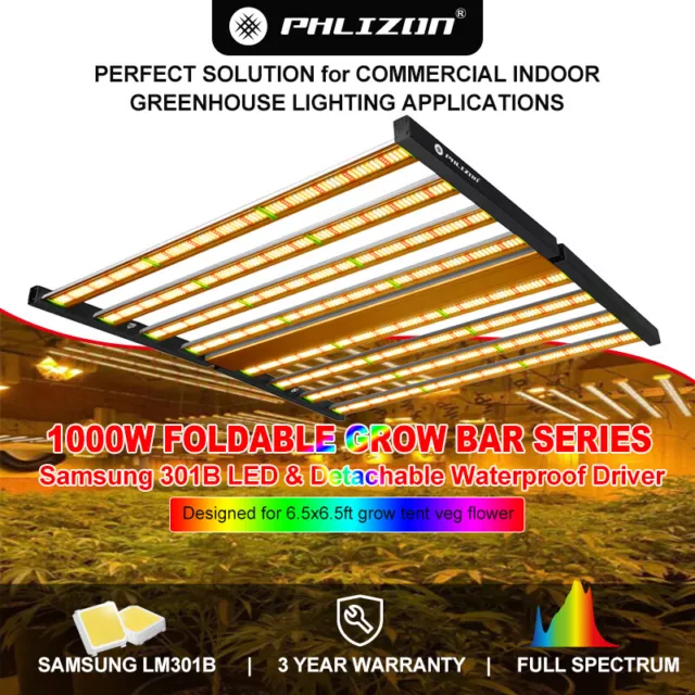 Phlizon 1000W Full Spectrum Bar Grow Light Samsungled Indoor Commercial Lamp CO2