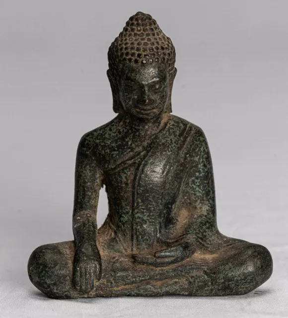 Ancien Khmer Style Bronze Assis Enlightenment Angkor Statue de Bouddha -11cm / 4