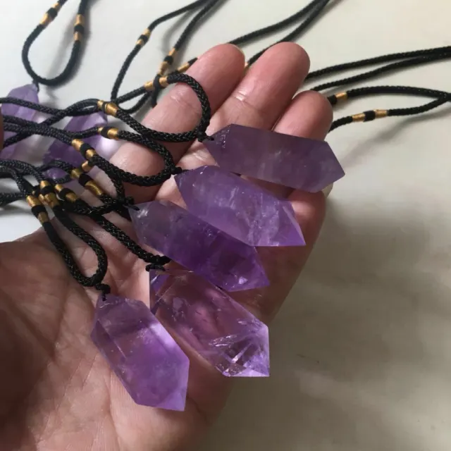 Natural Purple Amethyst Quartz Crystal Pendant Chakra Gemstone Necklace Healing