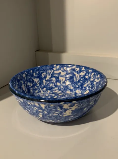 Hand painted Stangle Town And Country Blue 5.5 in Spongeware Bowl Rare Vintage