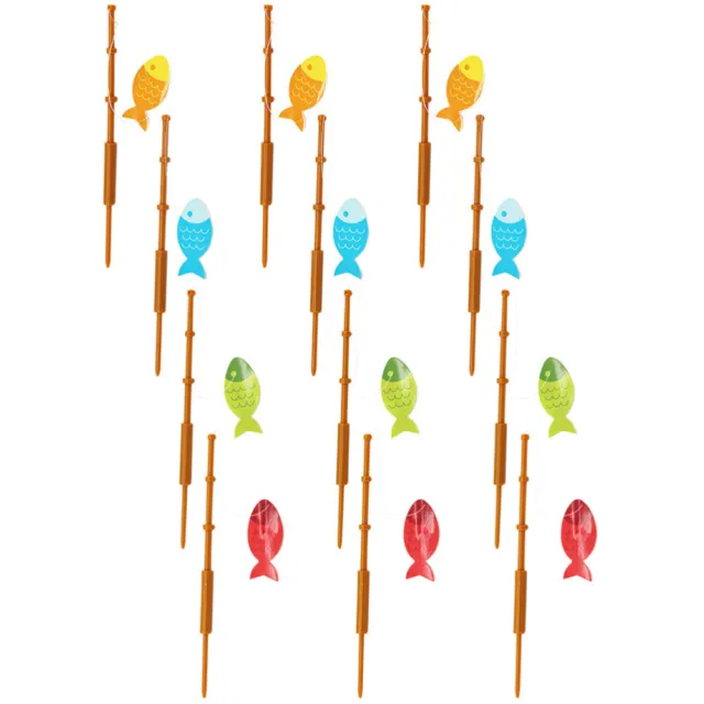 12 PCS FISHING Cupcake Toppers Rod Decoration Kids Party Decorate