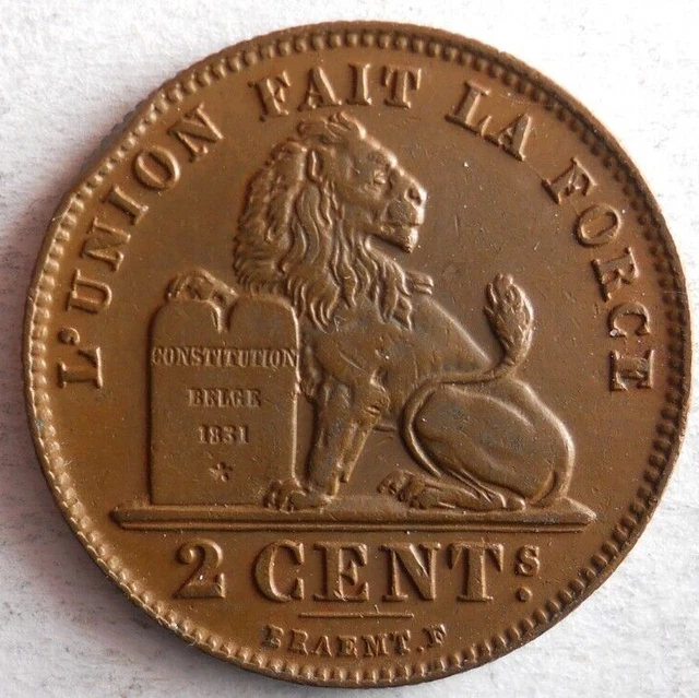 1912 BELGIUM 2 CENTIMES - Excellent Coin - FREE SHIP - Belgium Bin #A