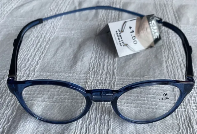 Clic   +1.50  Magnetic Reading Glasses: Expandable -  Blue NEW