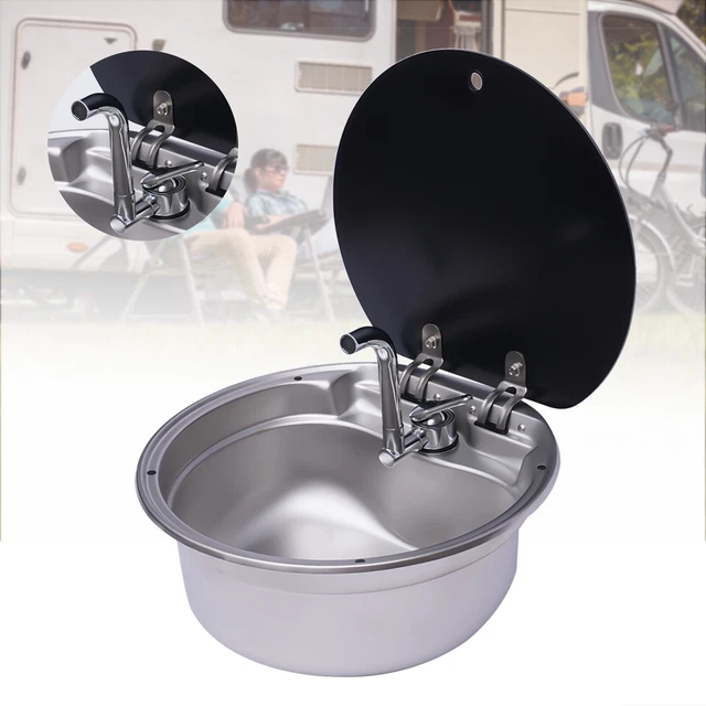 RV CARAVAN CAMPER Sink Stainless Steel Hand Wash Basin Sink w/Glass Lid