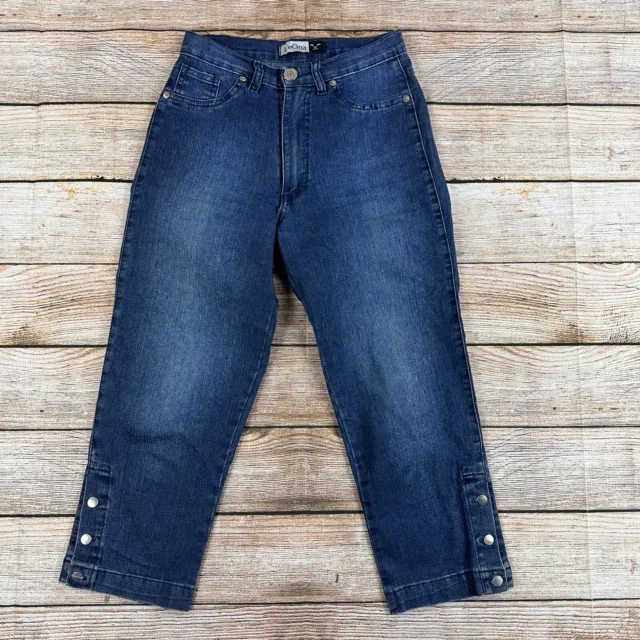 Leona Women Size 40 Cropped Capri Casual Comfort Cute Blue Denim Jeans - Stretch