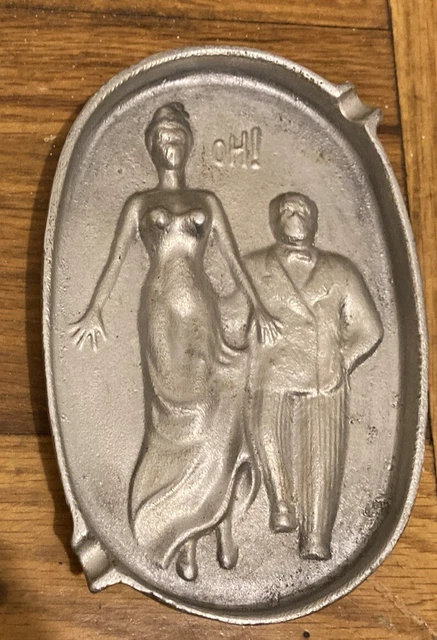Vintage Adult Novelty Naughty Risque Double Sided Ashtray Man and Women OH !