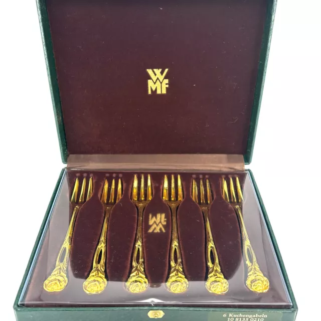 WMF 6 Kuchengabeln 24 K vergoldet mit Box 1081350210 Gabel #224