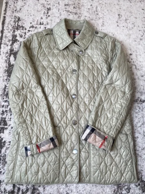 Authentic Burberry Brit Kencott Quilted Green Beige Jacket Sz L