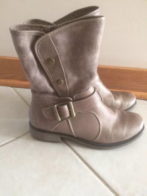 Bare Traps Womens Boots Ankle Shakira 8M Gray/Brown Leather Zip Faux Fur Leather