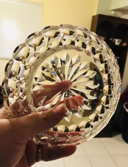 American brilliant Cut Glass pin tray Dish low Bowl Rolled Rim