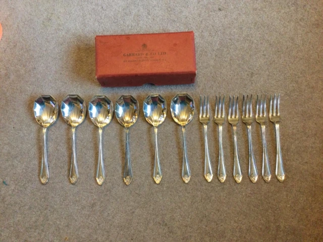Vintage Dessert Spoons & Forks Cutlery 12 Piece Set - Garrard & Co, London