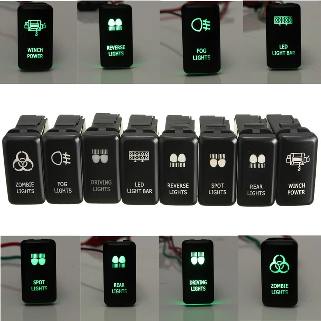 Green LED LIGHT BAR FOG SPOT LIGHT Push Button Switch Indicator Lamp For Toyota