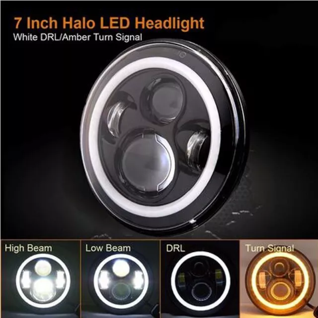 2X 7 inch 200W LED Headlights High Low DRL Halo For Jeep Wrangler TJ JK CJ 97-17 3