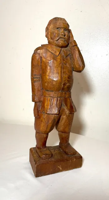 antique 1800's Folk Art hand carved wood figural man sculpture statue figure .