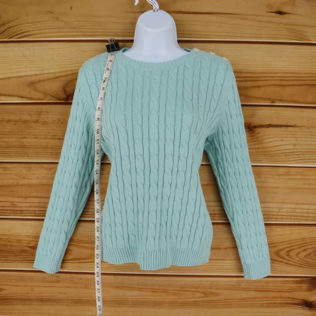 Croft & Barrow Cable-Knit Sweater Womens Petite L Turquoise 100% Cotton Buttons 3