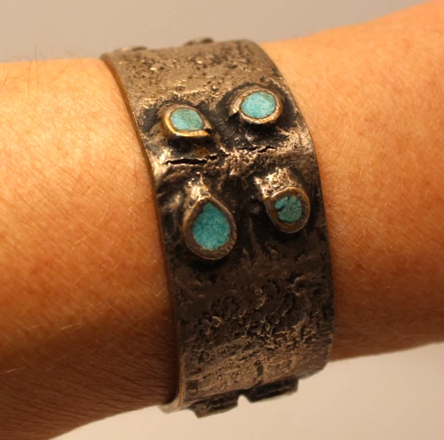 Bracelet Vintage En Bronze Rigide Motif Floral - Bijou Ancien Rare, Occasion