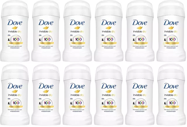 12 PZ x DOVE INVISIBLE DRY DEODORANTE STICK FRESIA BIANCA E VIOLETTA 40 ML