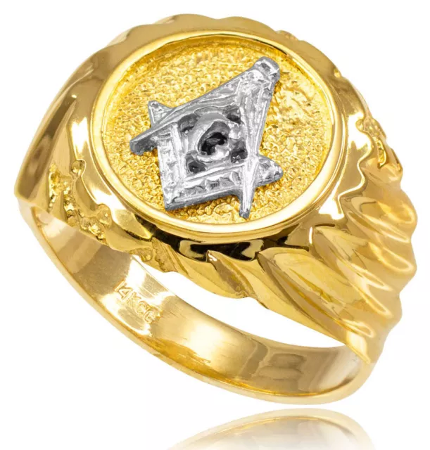 10k Solid Yellow Gold Masonic Men's Ring