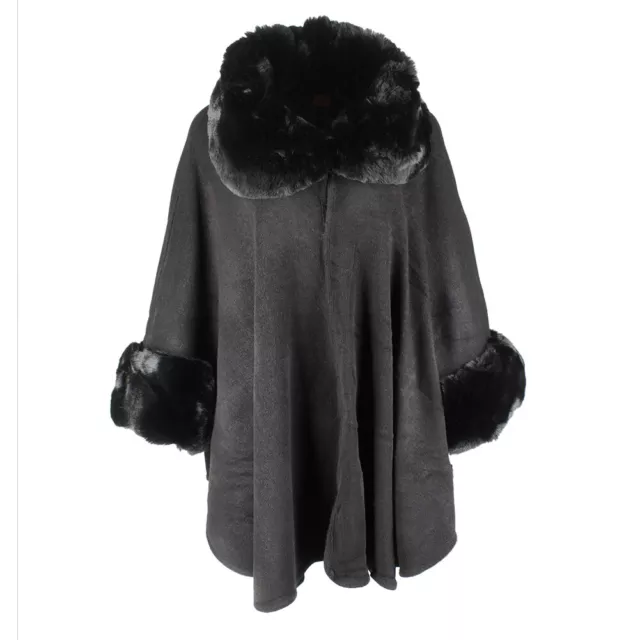 Very Moda Femmes Fausse Fourrure Cou Et Manche Tricoté Cape Noir OS