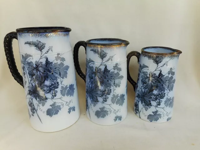 Antique Graduated Set of 3 Ridgways Royal Semi Porcelain Dresser Jugs - Muscate