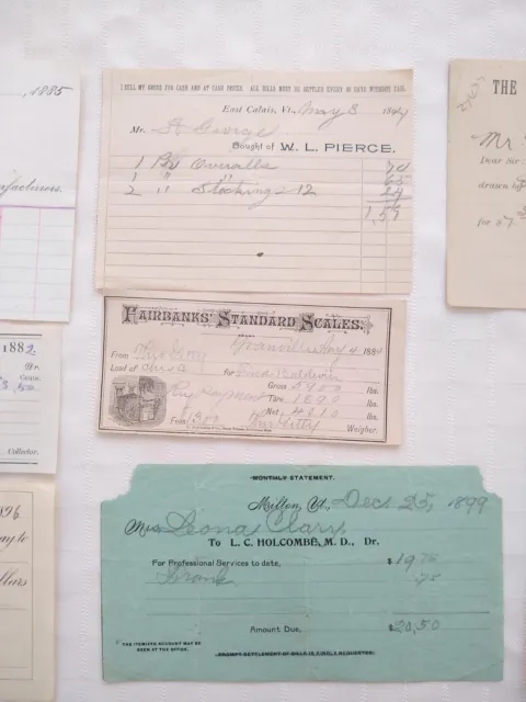 VT Ephemera Lot of 11 Receipts, Statements,  IOUs 1880-90s Paper Fairbanks Scale 3