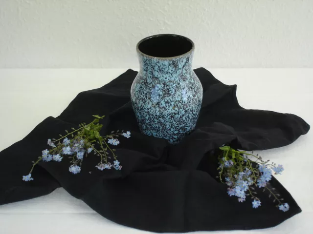 Vase schwarz braun hellblau Vintage ausgefallen, wohl Unikat 60er 70er Jahre