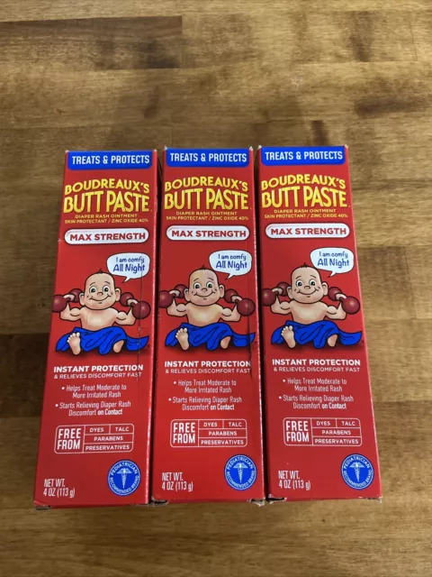 Boudreaux’s Butt Paste Diaper Rash Ointment - 4oz Lot Of 3! Ex 1/2024