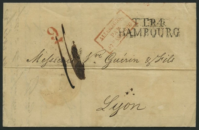 HAMBURG-THURN UND TAXISCHES O.P.A. 1838, TT.R.4 HAMBOURG, L2 auf Brief n. Lyon,