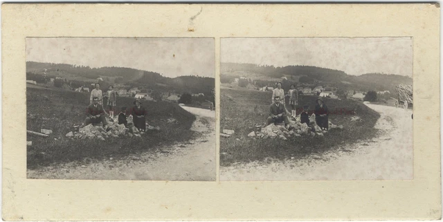 France Family Campaign Amateur Stereo Photo Vintage Silver c1930