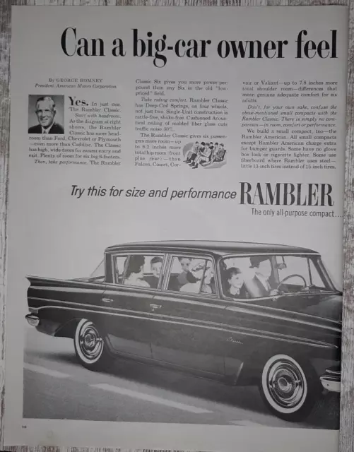 1961 Rambler Vintage 2-Page Print Ad Compact Sedan Family Car American Auto B&W