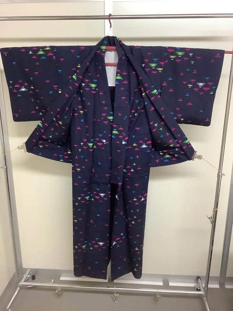 Japanese Vintage Kimono Haori set Navy blue Height 60.6 or 30.7inch used