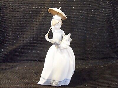 Lladro Nao Daisa 1985 Young Girl With Her Dog And Parasol Umbrella