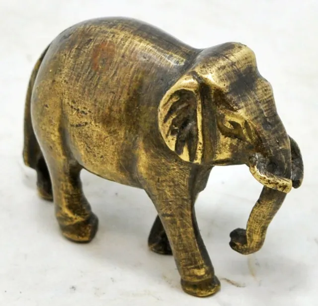 Antique Brass Small Elephant Figurine Original Old Hand Crafted Engraved