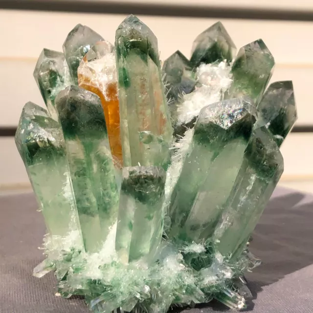 372g   New Find Green Phantom Quartz Crystal Cluster Mineral Specimen Healing