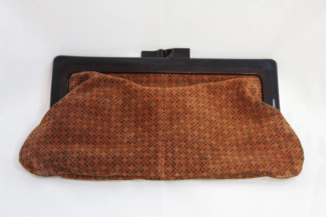 Vintage Purse 1960s Made in Italy for Fashion Imports Brown Suede Clutch Lucite
