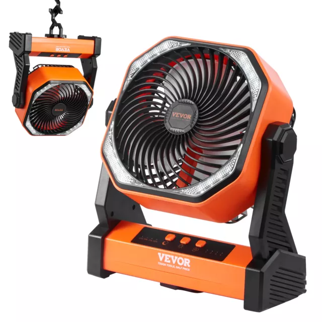 VEVOR 203.2mm Portable Fan Rechargeable with LED Lantern 4 Speeds Adjustable