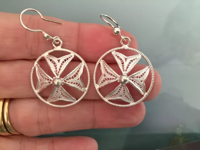 Genuine Sterling Silver 925 Large Round Filigree Hook Dangle Drop Earrings 🌻