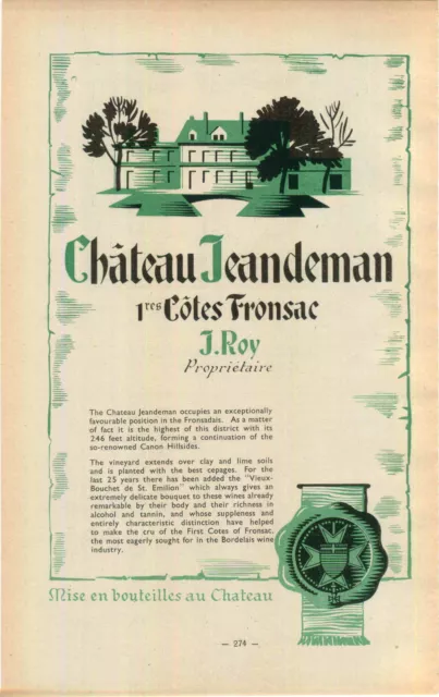 ADVERTISEMENT " Mini Poster " Bordeaux Chateau jeandeman Vineyard Wine J Roy MAP