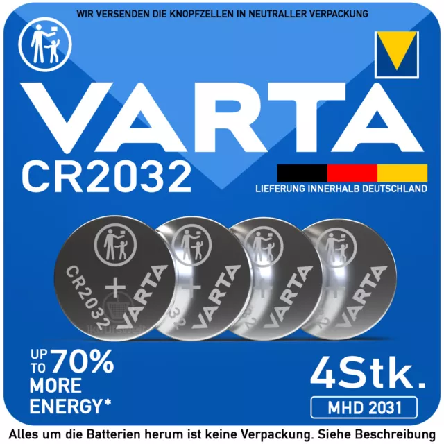 4x CR2032 CR 2032 VARTA Industrial Ware Lithium Knopfzelle 3V MHD bis 2032