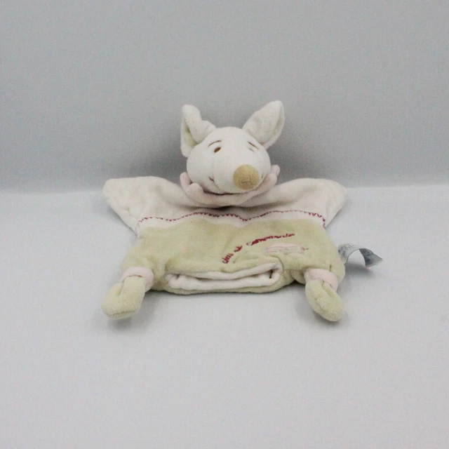 Doudou et compagnie marionnette souris blanc vert rose Barbotine - 1666