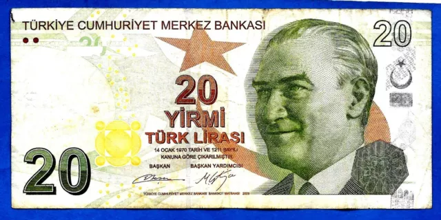 Turkey P224 9th Emisyon 20 Yeni Turk Lirasi 2009 VF