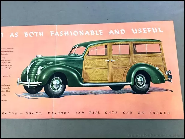 1938 Ford V-8 V8 Woody Station Wagon Vintage ORIGINAL Car Sales Brochure Folder 3