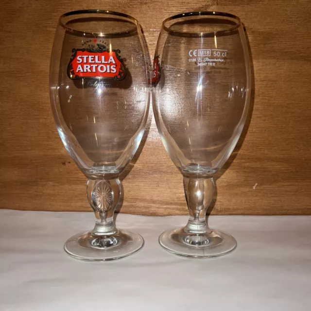 Set of 2 STELLA ARTOIS BELGIUM Pasabahce M18 50 CL Stemmed Glasses *sold by set*