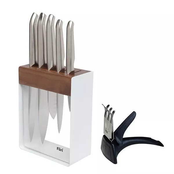 Furi Pro 7 Piece Stainless Steel Knife Block Set White With Diamond Sharpener